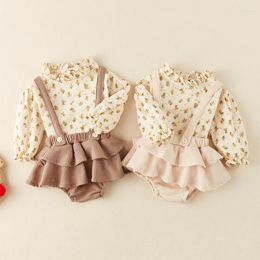 Clothing Sets Baby Girl Clothes Set Cotton Girls Floral Shirt Romper Ruffle Suspender For Born Outfits