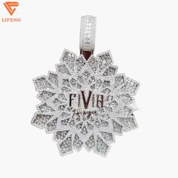 Fashion Jewellery Round Baguette Vvs Moissanite Hiphop 925 Sterling Silver Iced Out Diamond Custom Letter Snowflake Shaped Pendant