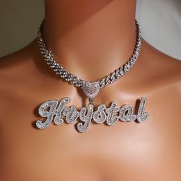 Pendant Necklaces Icy Heart Bail Custom Brush Cursive Letter Name Necklace Pendant Trendy Accessories Personalised Gift for Her Women's Jewel 230804