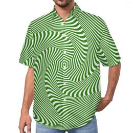 Men's Casual Shirts Green Curve Print Loose Shirt Male Beach Swirl Lines Hawaiian Pattern Short-Sleeve Fashion Oversized Blouses