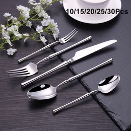 Dinnerware Sets 1015202530Pcs Gold Tableware Stainless Steel Cutlery Set Sliver Knife Fork Spoon Kitchen Utensils Flateware 230804