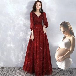 Ethnic Clothing Yourqipao Maternity Long Sleeve Wedding Dress Chinese Evening Sexy V-neck Party A-line Banquet Oversize 3XL
