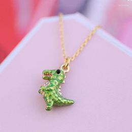 Pendant Necklaces Simple Cute Enamel Small Green Dinosaur Necklace For Women Sweet Elegant Animale Neck Jewelry Good Gift