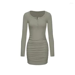 Casual Dresses Women's Hip Wrap Long Sleeved Sexy Dress Spring Summer Street Style Young Girl Solid Colour Slim Pullover T-shirt Short Skirt