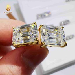 Custom Iced Out 925 Sterling Silver Charms for Jewellery Making Emerald Cut Vvs Moissanite Stud Earrings