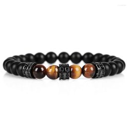 Charm Bracelets Handmade CZ Zircon Men Bracelet 8mm Frosted Stone Beads With Tiger Eye Diy For Women Pulseras