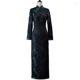 Ethnic Clothing Chinese Traditional Velvet Qipao Dress Women 3/4 Sleeve Velour Long Cheongsam 2023 Fashion Lady Evening Party Frock