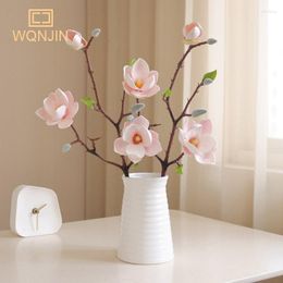 Decorative Flowers Luxury EVA Real Feel Magnolia Artificial Silk Flower Branch Living Room Home Wedding Decor Arrangement Pink White Orchid
