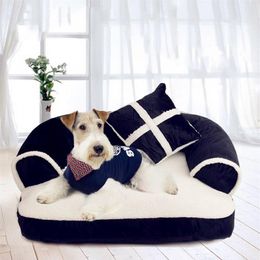 Warm kennels Small Dog Bed Luxury Pet Sofa pens With Pillow Detachable Wash Soft Fleece Cat house2074