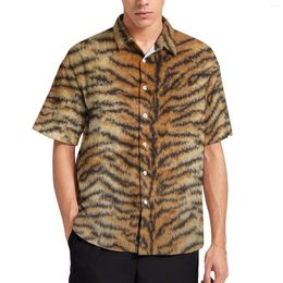 Men's Casual Shirts Tiger Print Blouses Men Fur Animal Stripes Summer Short Sleeve Custom Harajuku Oversize Beach Shirt Birthday Gift