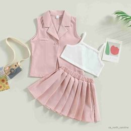 Jackets Kids Infant Baby Girl Summer Outfit Casual Camisole Elastic Pleated Skirt and Sleeveless Jacket Set for Toddler 3-7T R230805