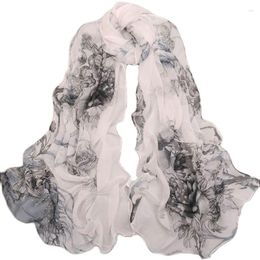 Scarves Long Chiffon Silk Spring Chinese Style Summer Flower Print Woman Georgette Shawl Artist Scarfs Q5A16285