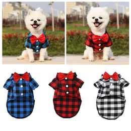 Dog Apparel Plaid Shirt With Bow Tie Pet Clothes For Puppy Cat Western Collar Shirts Birthday Party Holiday Wedding Costume Outfit