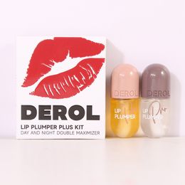 DEROL Full Series Lip Oil Ginger Lip Plumper Kit Day Night Instant Volume Lips Plumper Oil Moisturizing Serum Makeup 2355
