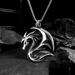 Pendant Necklaces Korean Style Hollow Flame Dragon Necklace Punk Stainless Steel Biker Men Chain Fashion Jewelry Gifts Drop Delivery P Dhmh2