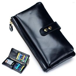 Wallets 2023 Oil Wax Leather Women Wallet Long Multi-Card Holder Large Capacity Clutch For Zip Mobile Phone Purse