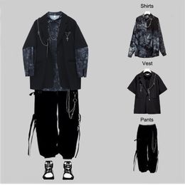 Mens Tracksuits ARENS Techwear Autumn Men Chain Cargo PantsChian BlouseChain Vest Streetwear Harajuku 3 Piece Set For Pants 230804