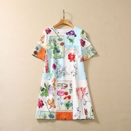 2023 Summer Multicolor Floral Print Dress Short Sleeve Round Neck Short Casual Dresses S3G040804