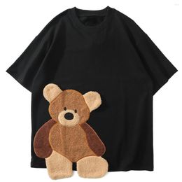 Men's T Shirts T-Shirt LACIBLE Hop Mens Streetwear Hip 3D Bear Patchwork Harajuku Tshirt Loose Cotton Short Sleeve Oversize O-neck Tees