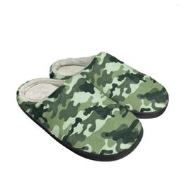 Slippers Green Camouflage Stripes Pattern Women Autumn Winter Cotton Slipper Outdoor Work Breathable Keep Warm Plush Custom Image