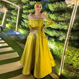 Newest Illusion Collar Muslim Prom Dresses Bead A Line Ankle Length Morocco Evening Party Gown with Long Sleeve Arabic Dubai Vestidos De Fiesta