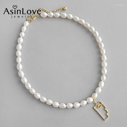 Chains AsinLove Real 925 Sterling Silver Baroque Freshwater Pearls Necklace Abstract Portrait Pendant Elegant Girls Women Birthday Gift