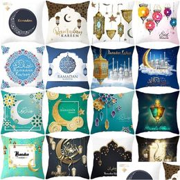Pillow Case Muslim Peach Skin Cushion Er Halal Ramadan Eid Mubarak Pattern Home Decoration Pillowcase Sofa Drop Delivery Garden Text Dhopq