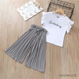 Clothing Sets Summer Girls Clothing Sets Kids T-shirt +Wide Leg Suits Children Short Sleeve Baby Girl Clothes Years R230824