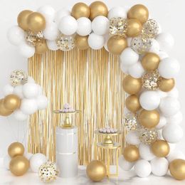 Other Event Party Supplies 100Pcs White Gold Balloon Garland Kit with Golden Tinsel Curtain White Gold Balloons for Wedding Birthday Party Decoration 230804