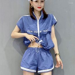 Women's Tracksuits Shorts Set Summer Two Piece Korean Style Casual Women Suit Sporty Loose Short Sleeve T-shirt High Waisted Wide Leg