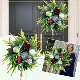 Decorative Flowers Round Gold Elegant Wreath-Year And Fall Design Wreath With Black Home Decor