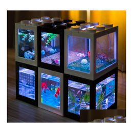 Aquariums Usb Mini Aquarium Fish Tank With Led Lamp Light Mticolor Small Reptile Pet Box Home Office Desktop Decoration Drop Deliver Dhicc