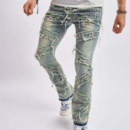 Men's Jeans Casual Ripped Patchwork Hip Hop Punk Style Pants Play Skateboarding Street Personality Youth Men 9