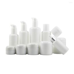 Storage Bottles Style 100ml Glass Lotion Bottle Pearl White Round Serum Pump With Plastic Snap Empty On Sale