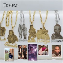 Pendant Necklaces DOREMI Custom Po Necklace with Name Pendent Custom Picture any Character/Cartoon Nameplate Stainless for Family Gifts 230804