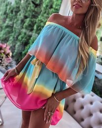 Casual Dresses Women's 2023 Summer Fashion Tied Detail Drop Waist Off Shoulder Sleeveless Daily Vacation Mini A Line Dress