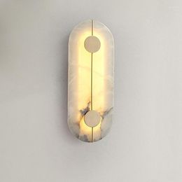 Wall Lamp European 15W Led Warm White Marble Living Room Background Decorative Scandinavian Minimalist Copper Gold Bedroom Light