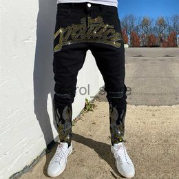 Men's Jeans Men's Black Hot Drilling Jeans High Quality Skinny Holes Stretch Denim Pencil Pants Street Punk Slim Fit Biker Men's Pants New J230806