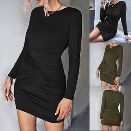 Casual Dresses For Women 2023 Wedding Guest Classic Solid Color Crew Neck Twist Dress Women'S Vestidos