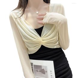 Women's Blouses 2023 Sunscreen Blouse Women Summer Thin Air-conditioned Room Shawl Long-sleeved Gauze Chic Beautiful Short Top Girl's