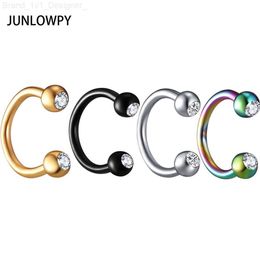 Nose Rings Studs JUNLOWPY Anodized Nose Rings Surgical Steel Body Jewelry Crystal Sexy Piercing Hoop horseshoe Daith Tragus Earring Women Men L230806