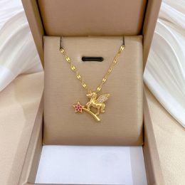 Pendant Necklaces Stainless Steel Gold Colour Zircon Horse Chain Necklace For Women Party Fashion Jewellery Gift
