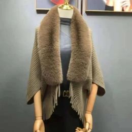 Scarves Cardigan Coat Female Western Style Shawl Fur Collar Loose Autumn And Winter Solid Warm Cloak Tops