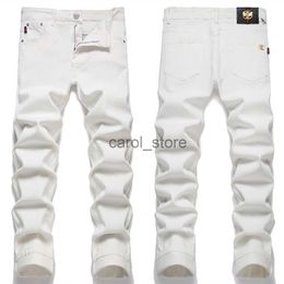Men's Jeans EHMD Pure White Scraped Jeans Men's Four Seasons Cotton Comfortable Leather Auction Trend Multi Pocket Motorcycle Simple New 2 J230806