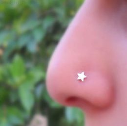 Nose Rings Studs 50pcs 925 Sterling Silver Nose Ring 20G Nose Bone Pin Ear Studs Body Piercing Star/Heart L230806