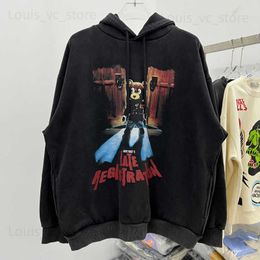 Oversized Winter 2022 Vintage Black Sweatshirt Hoodie Men Women Best Quality Washed Bear Print Long Sleeve Pullover T230806