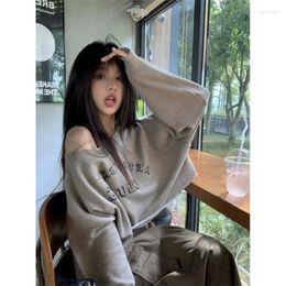 Women's Hoodies MEXZT Y2K Cropped Sweatshirts Women Streetwear Off Shoulder Harajuku Korean Vintage Letter Print Loose Casual Pullover