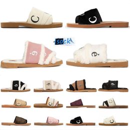 Winter Woody Cotton Slippers Sandals Slides Sliders For Women Mules Flat Slide White Black Pink Lace Lettering Fabric Canvas Woman Slipper Slider Sandal Scuffs 35-42