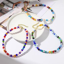 Choker Bohemian Elegant Pearl Necklace Handmade Wove Colour Beads Millefiori Glass Clavicle Chain For Women Girl Beach Jewellery