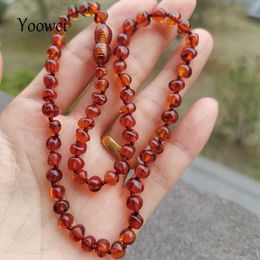 Strands Strings Yoowei Baby Natural Amber Necklace Handmade Knoted Baroque Style % Real Original Amber Beads Women Amber Jewelry Wholesale L230806